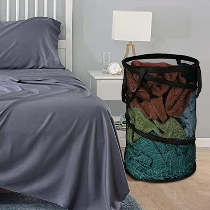 BATTOO 2 Pack Black X-Large Collapsible Laundry Basket Foldable Mesh Pop Up - Image 6