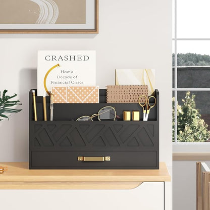 Bamboo Mail Organizer Countertop Wood Desk Organizer Drawer Tabletop Storage by WISUCART