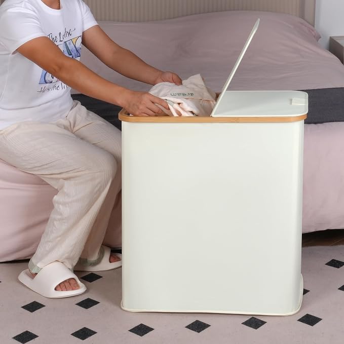 efluky Laundry Hamper with Lid, Double Laundry Hamper with 2 Removable Bags - Image 8