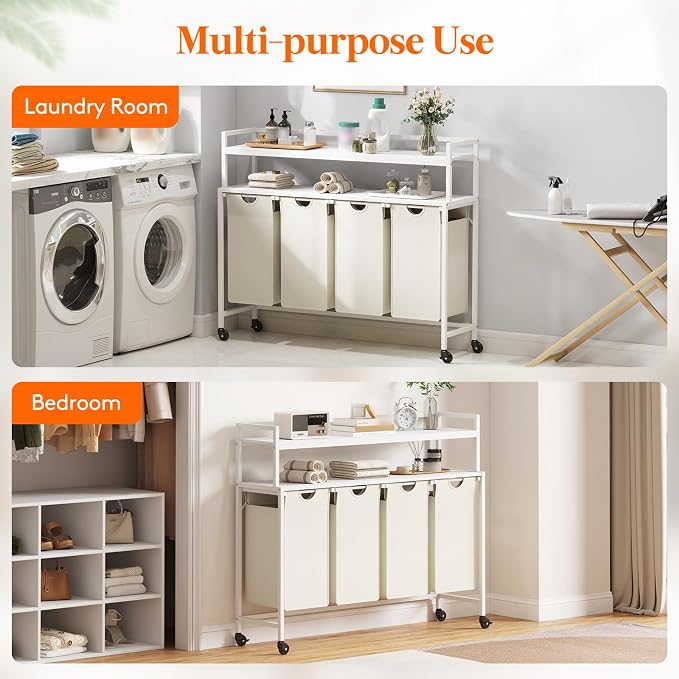 Lifewit Laundry Hamper 4 Section, 168L Pull out Laundry Clothes Basket Organizer - Image 7