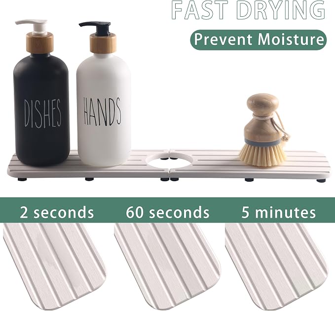 17inch x 4inch Kitchen Sink Faucet Mat, Water Absorbing Stone Faucet Splash - Image 4