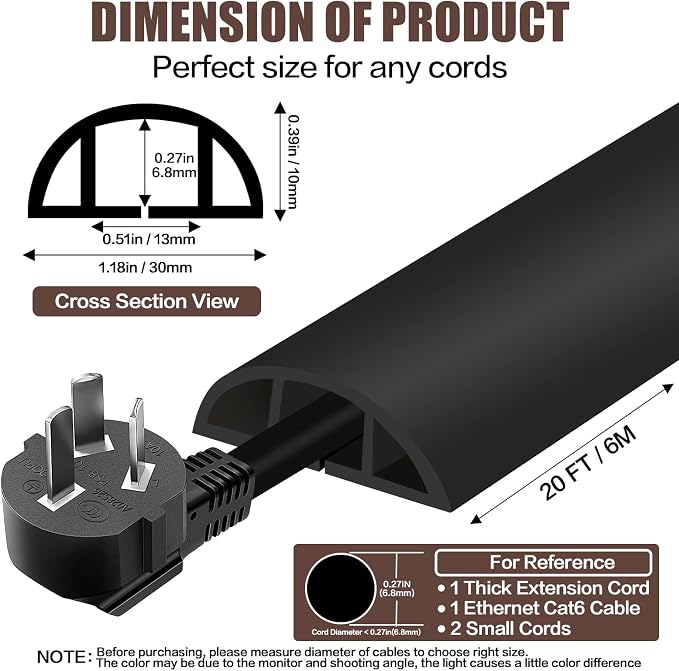 Floor Cord Cover Self Adhesive Cord Hider, 20FT Cable Management, Extension - Image 2