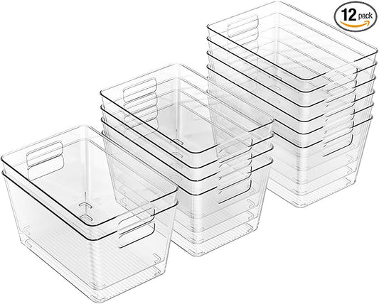 12 Pack Clear Plastic Storage Bins, Plastic Containers by Faryuan