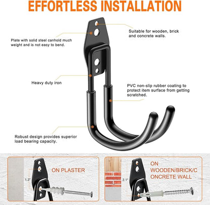 Heavy Duty Garage Hooks 4 Pack, J Shaped Hanger, Wall Mounted Storage System - Image 3