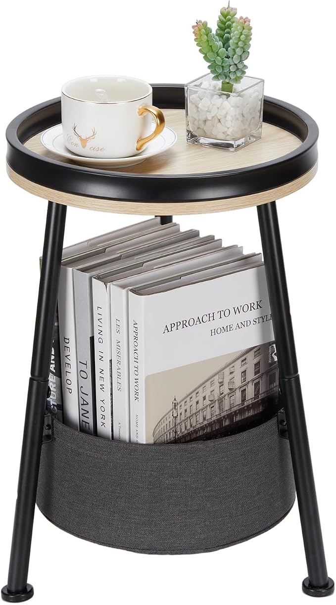 Small Round End Table, 2 Tier Side Table - Image 4