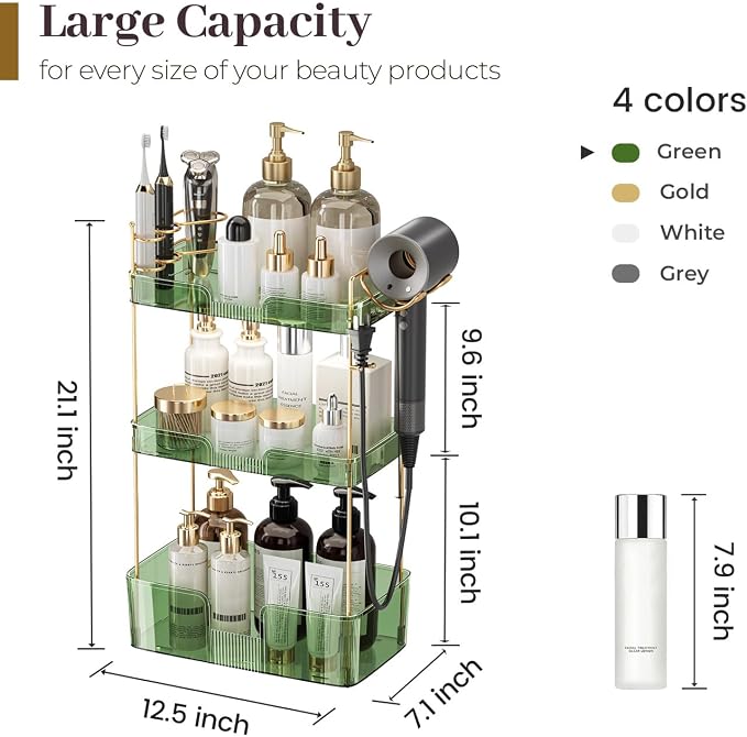 Aveniee Bathroom Counter Organizer, 3 Tier Skincare Perfume Countertop Storage - Image 2