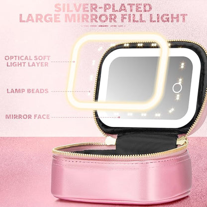Small Makeup Bag with Led Mirror, Mini Travel Make up Bag 3 Light Modes - Image 4
