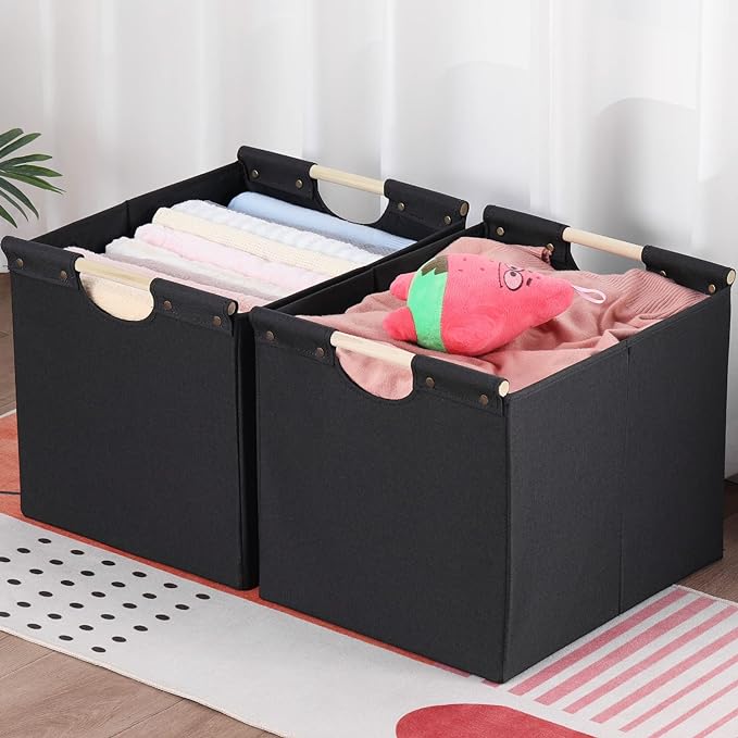 HOONEX Large Collapsible Storage Bins, Linen Fabric, Storage Baskets - Image 4