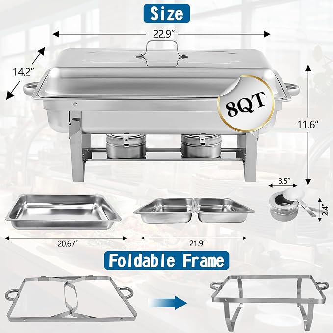 Chafing Dish for Buffet, 8 Pack Stainless Steel Chafing Servers Food Warmer Set - Image 6