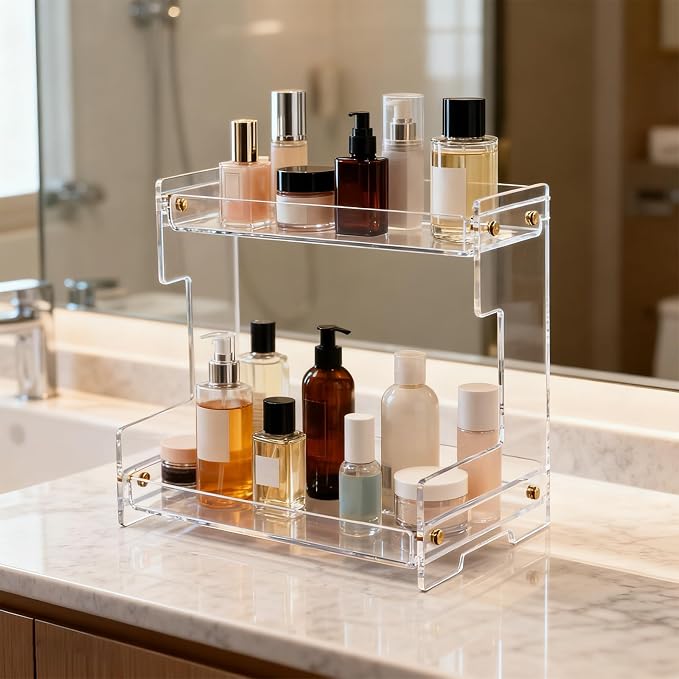 Clear Bathroom Countertop Organizers and Storage, 2 Tier Acrylic Cosmetics - Image 8