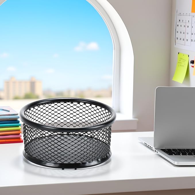 1Pc Black Metal Paper Clip Holder Mesh Paperclip Bowl Binder Clip Dispenser - Image 4