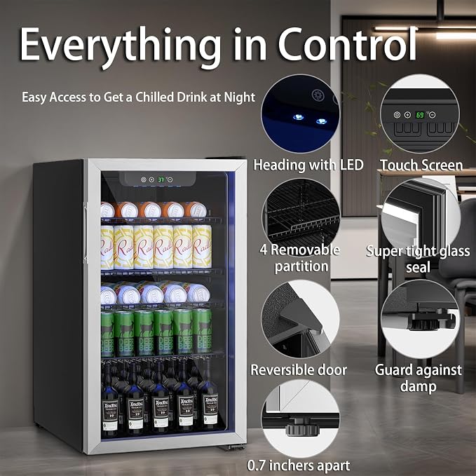 3.2 Cu.ft Beverage Refrigerator Cooler, 126 Can Mini Fridge - Image 2