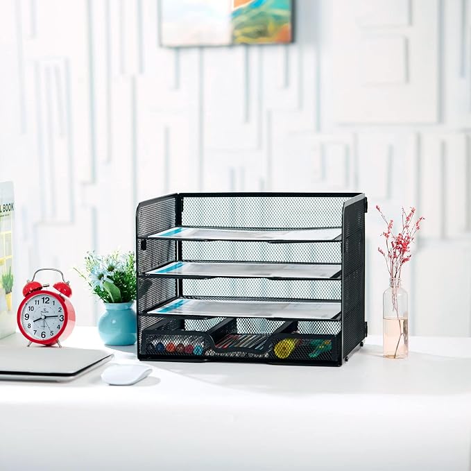 SETTFRFE 4 Tier Mesh Paper Letter Tray, Desk File Organizer - Image 3