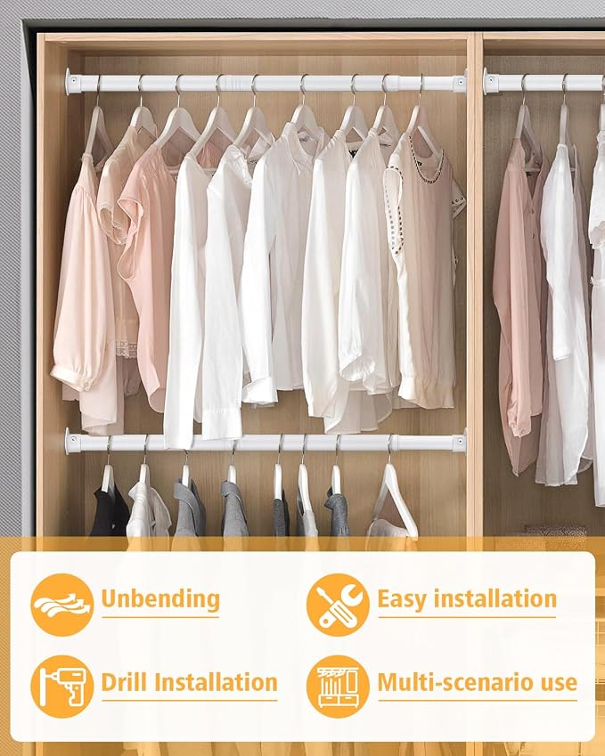 Closet Rod, 17 to 52 Inch Heavy Duty Adjustable Metal Clothing Rack - Image 7