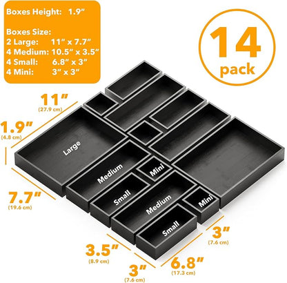 SpaceAid 14-Piece Bamboo Drawer Organizer Storage Boxes Set, Wood Tray Junk - Image 3