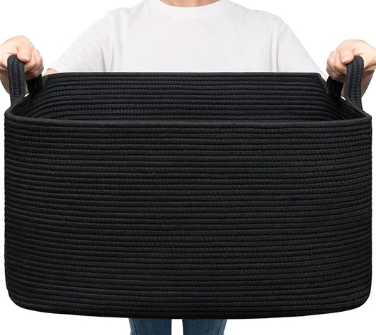 Goodpick Large Blanket Basket Living Room, 21.6" x 14.9" x 11.8" Woven Storage by Goodpick