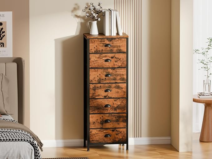 Furnulem Bedroom Dresser with 7 Drawers, Tall Industrial Fabric Chest of Drawers - Image 7