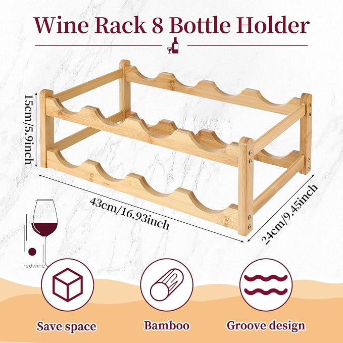 2 Pack Wine Racks, 2-Tire Bamboo Wine Rack, Wine Rack - Image 2