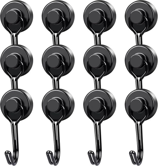 MIKEDE 12 Pack Magnetic Hooks, 40Lbs Heavy Duty Neodymium Magnet Hooks Black by MIKEDE