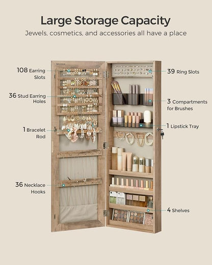 SONGMICS Mirror Jewelry Cabinet Armoire, Wall or Door Mounted Jewelry Storage - Image 3