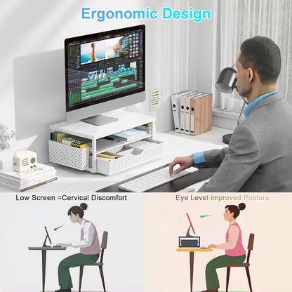 gianotter Wood Monitor Stand Riser, Office Desk Shelf Organizer, Desk Organizer - Image 2