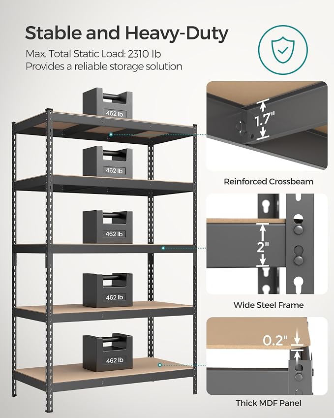SONGMICS 5-Tier Storage Shelves, Load 2310 lb, Garage Storage, Boltless Assembly - Image 4