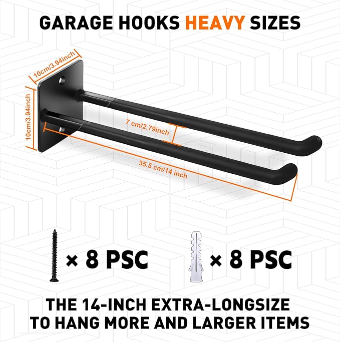 14 Inches Garage Hooks Heavy Duty, Extra Large 4Pcs Heavy Duty Garage Hooks - Image 2