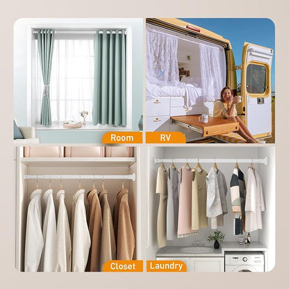 White Adjustable Closet Rod 18-48 Inches, Heavy Duty Metal Clothes Hanging Rod - Image 5