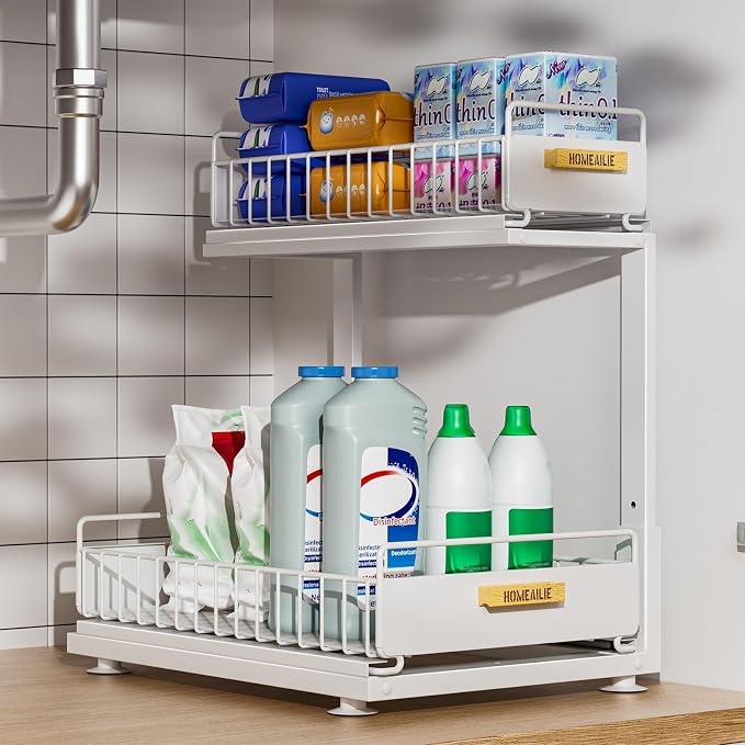 Under Sink Organizer, High Adjustable 2 Tier Under Kitchen Sink Organizer by HOMEAILIE