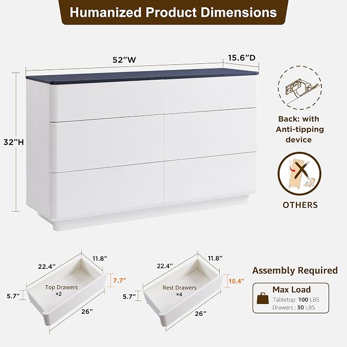 ACCOHOHO Modern 6 Drawer Dresser - Image 2