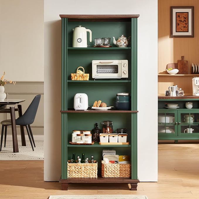 70" Tall Green Bookshelf, 5 Tier Wooden Book Shelf - Image 6