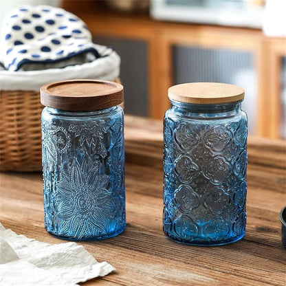 ANSQU Set of 2 Vintage Blue Glass Storage Jars - Image 3