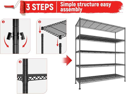 REIBII 45.8''W Steel Wire Shelving Unit, 5 Tier Adjustable Metal Storage Shelves - Image 8