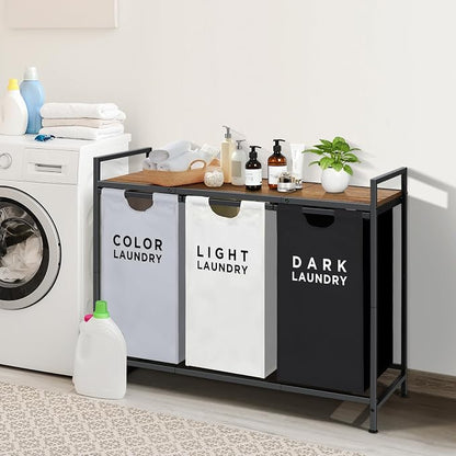 Ollieroo Laundry Hamper, Rolling Laundry Sorter 3 Section, Large Capacity - Image 2