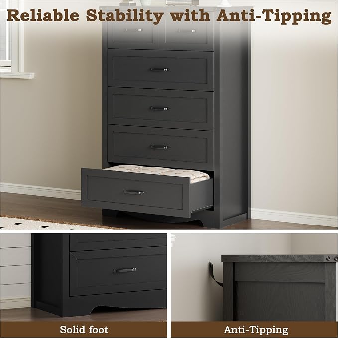 Tall 6-Drawer Dresser for Bedroom, Modern Wooden Chest of Drawers - Image 6