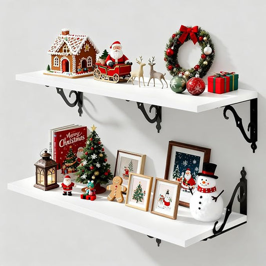 White Floating Shelves for Wall, 12 Inch Deep Floating Shelf by FunMemories