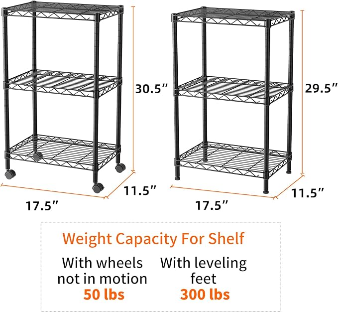 SINGAYE 3 Small Shelves Storage Shelf Wire Shelving Unit Metal Shelf Adjustable - Image 3