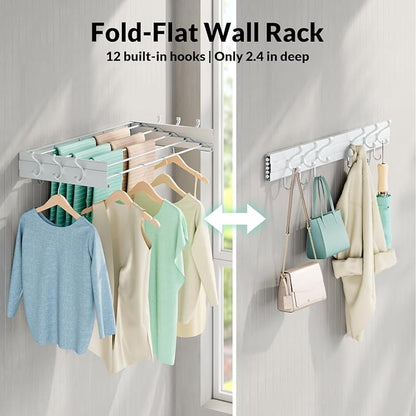 BAKON Wall Mounted Drying Rack, Indoor Outdoor Foldable Wall Mounted Clothes - Image 6