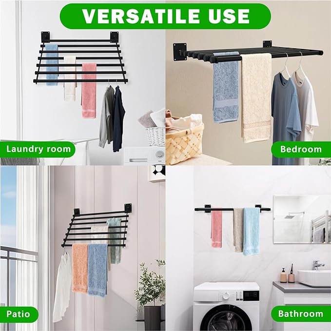 Wall Mounted Drying Rack, 57 Inches Wall Laundry Drying Rack Collapsible Indoor - Image 7