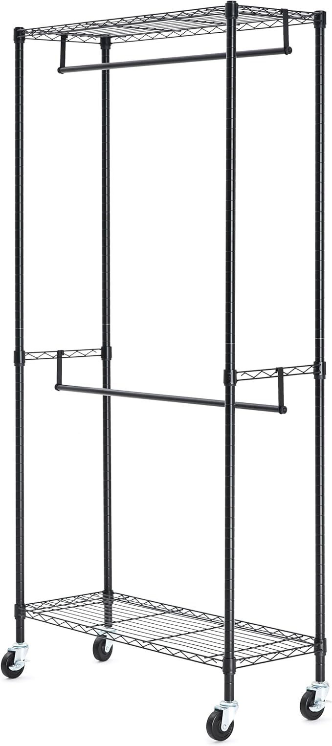 Amazon Basics Adjustable, Double Hanging Rod Garment Rolling Closet Organizer - Image 3