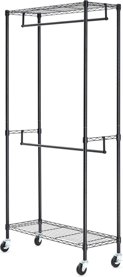 Amazon Basics Adjustable, Double Hanging Rod Garment Rolling Closet Organizer - Image 3