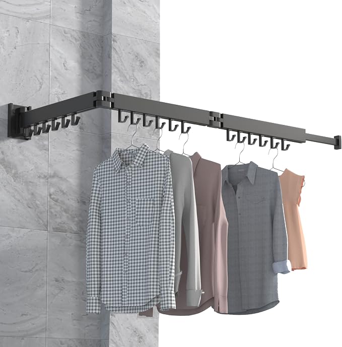 Wall Mounted Clothes Hanger Rack, Retractable Clothes Drying Rack Folding Indoor by DrDJ