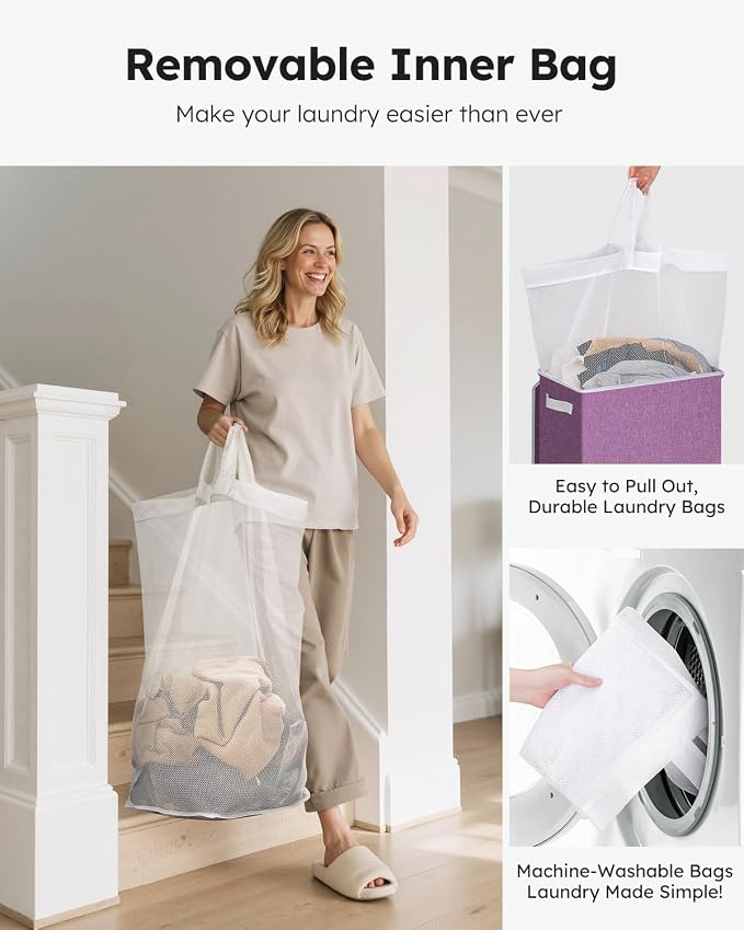 SOLEDI Laundry Hamper with Lid 100L Large & Tall Collapsible Laundry Basket - Image 4