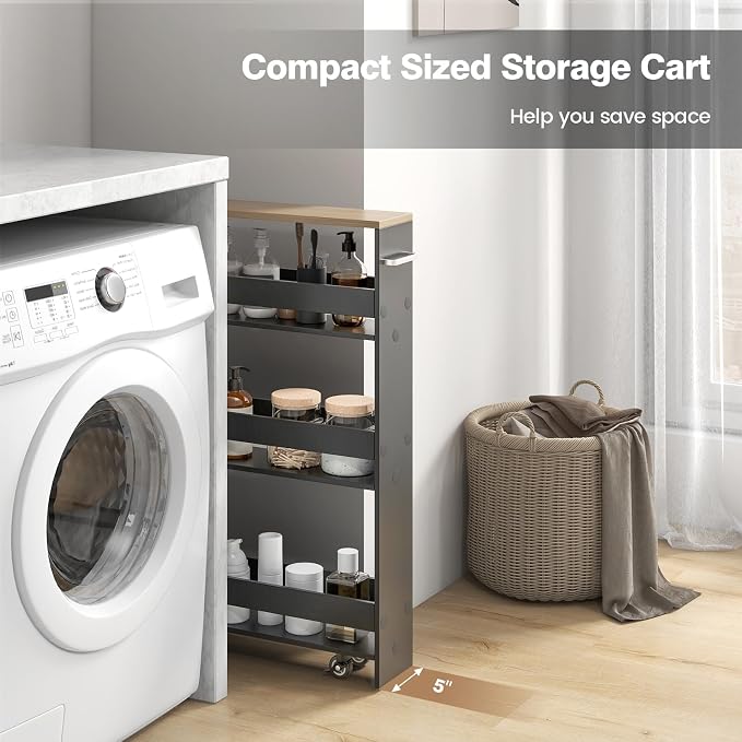 Slim Rolling Storage Cart, 4 Tier Narrow Kitchen Cart - Image 2