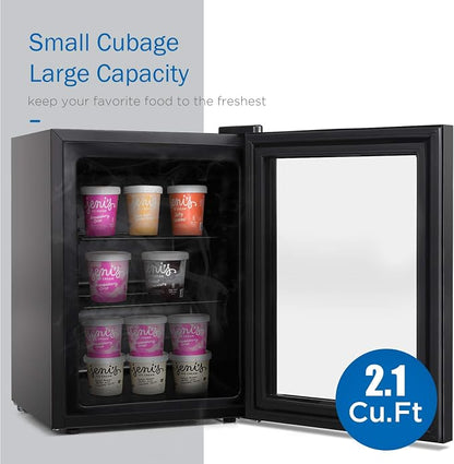 Compact Mini Freezer with LED Light 3-Layer Glass Display Door 2.1 Cu Ft with 2 - Image 5