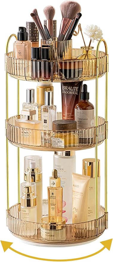 360 Rotating Makeup Organizer, 3 Tier Large Capacity Make Up Organizers and by Asayuee
