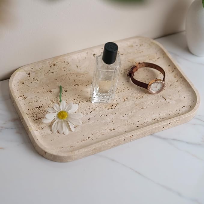 ‌VEROBELL Travertine Bathroom Vanity Tray | Natural Stone Storage Organizer | - Image 4