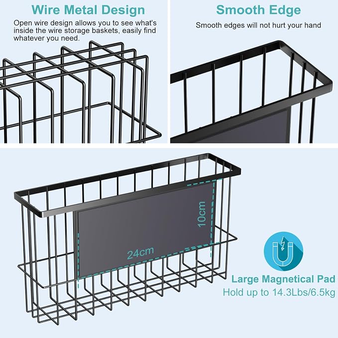 2 Pack Magnetic Wire Storage Baskets, Metal Strong Magnet Hanging Wire Storage - Image 3