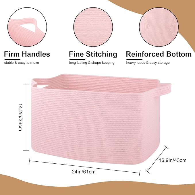 95L Extra Large Blanket Basket, Rectangle Nursery Blanket Storage - Image 2