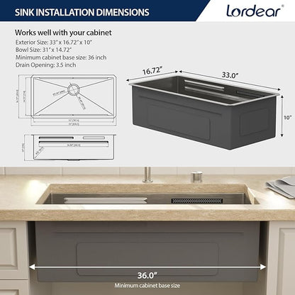 Lordear 33" Undermount Waterfall kitchen Sink - Image 6
